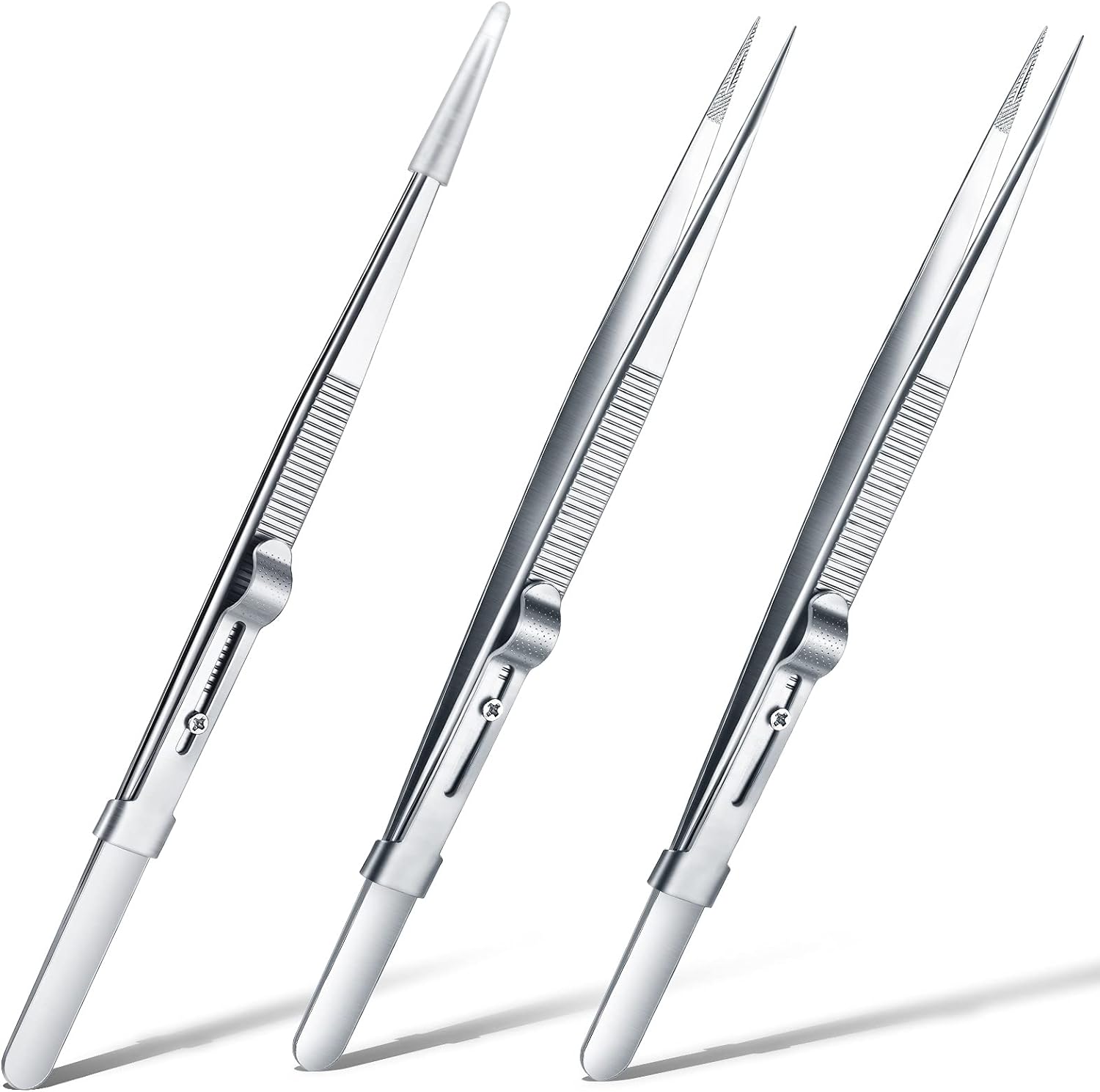 3 Pack Stainless Steel Diamond Claw Tweezers for Beads Gems Jewelry Straight Pointed Tip