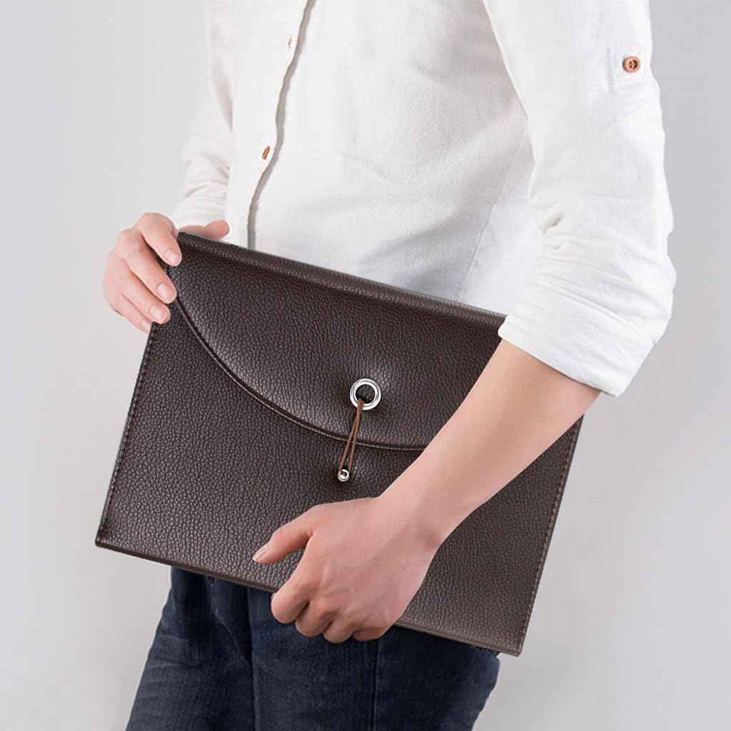 PU Leather 13 Pockets A4 Paper Expanding File Folder Document Organizer Brown