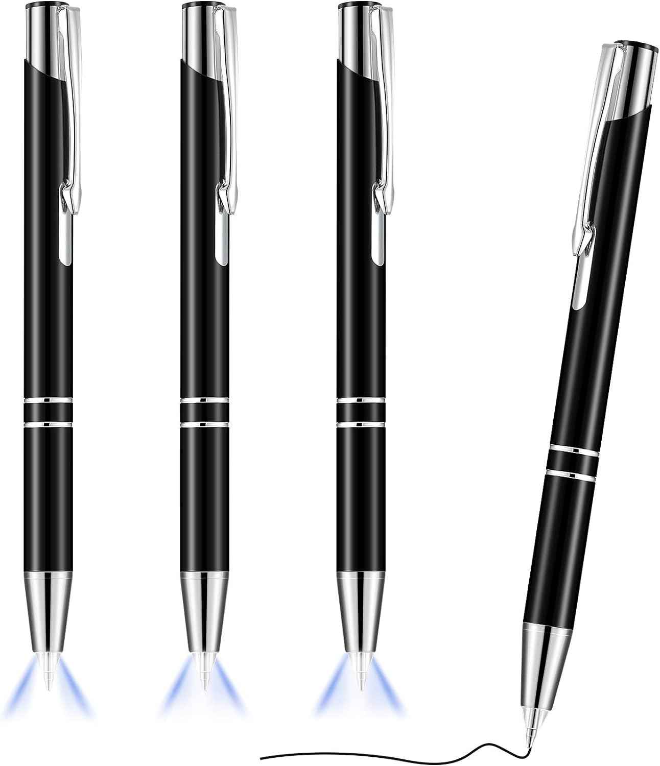 4 Pack Ballpoint Pens with LED Light for Writing in the Dark Black