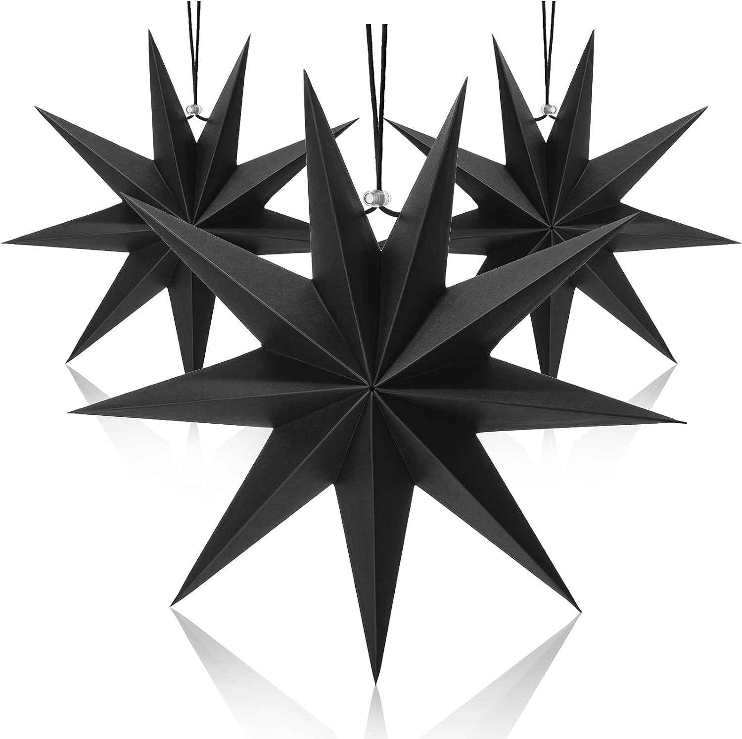 3Pcs Paper Star Lanterns 12 Inch Hanging Decor Black