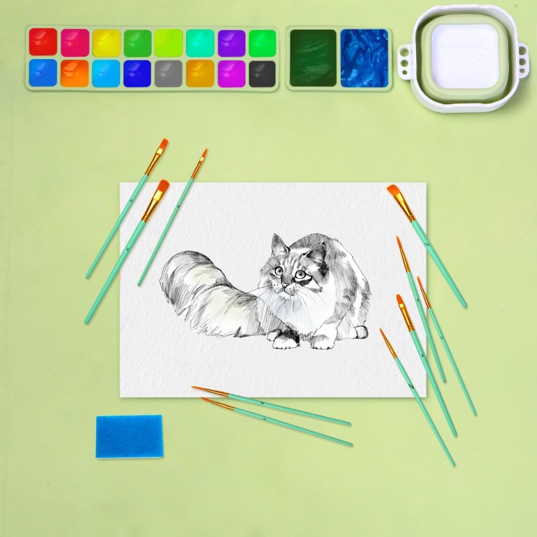 Kids Silicone Art Painting Mat with Water Cup Brushes Green