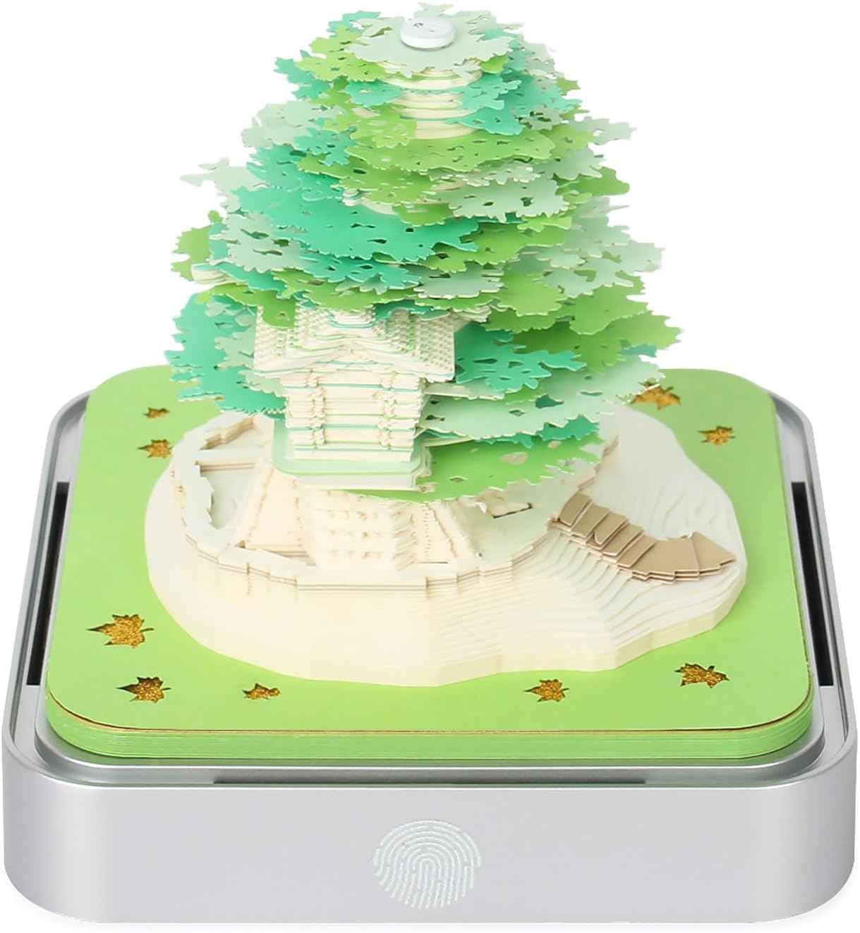 2024 Desk Calendar With LED Lights Sakura Tree House Pink Green Green Tree Calendar