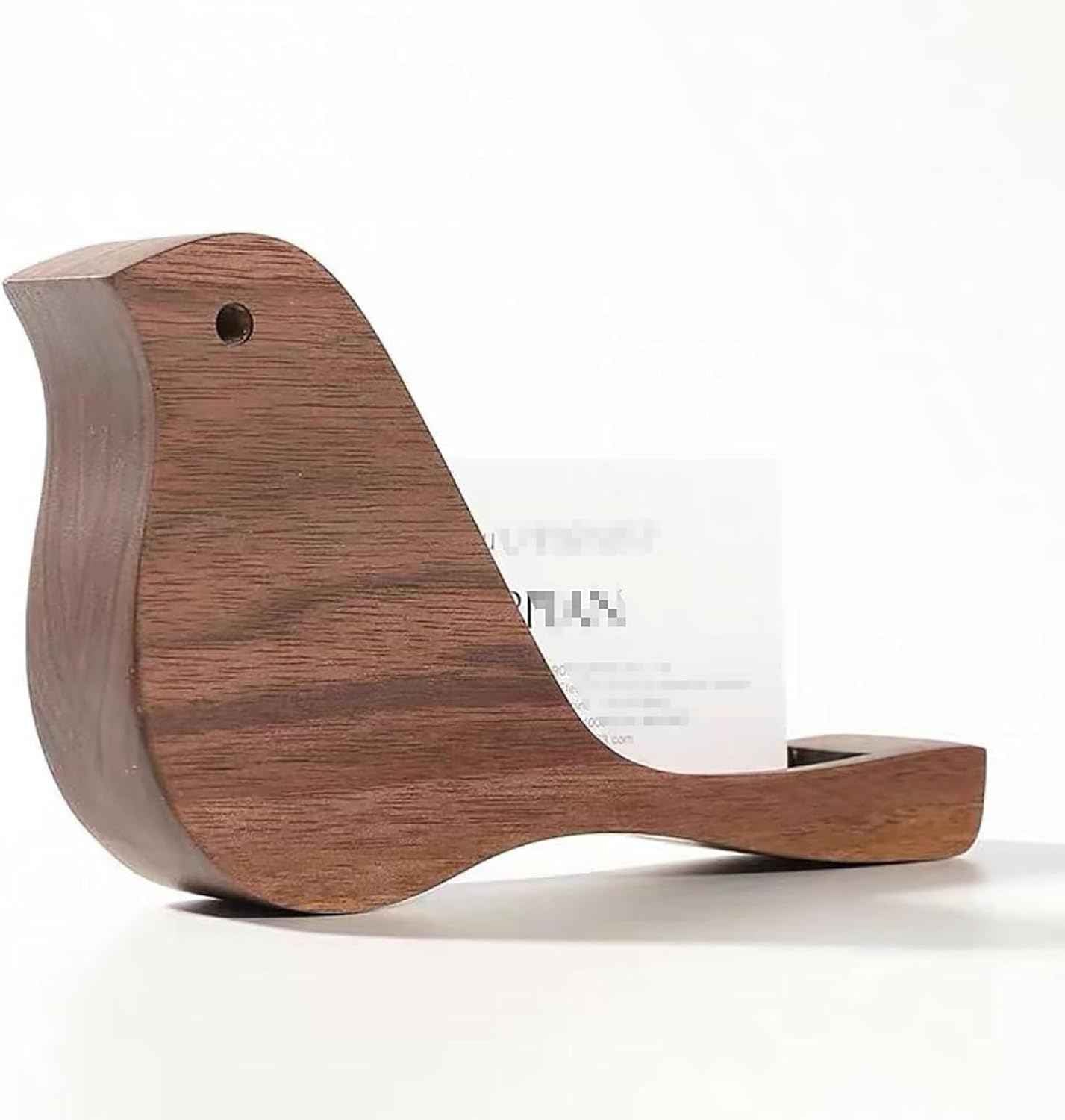 Wooden Business Card Holder for Desk Bird Shape Walnut