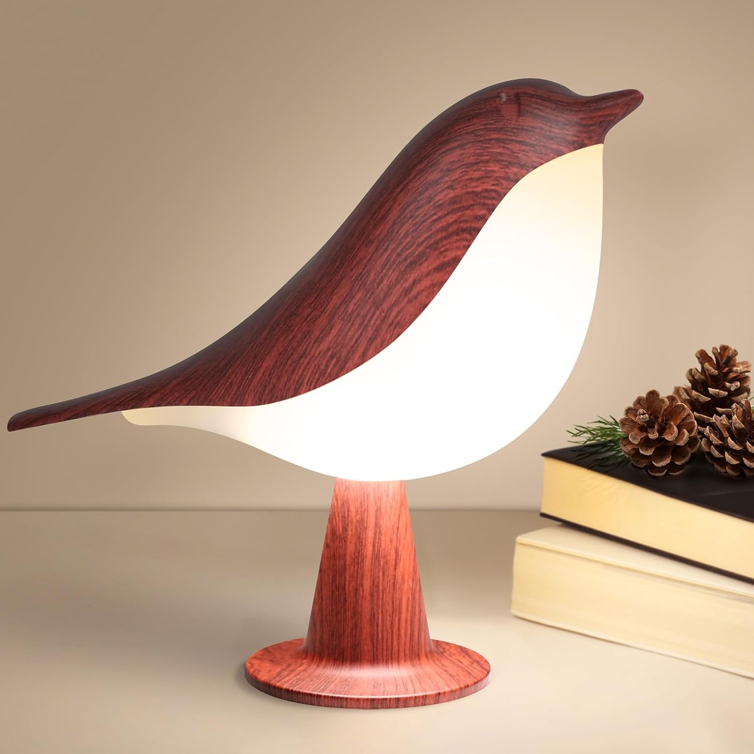 Rechargeable Bird Table Lamp Cordless Touch Dimmable Night Light Red
