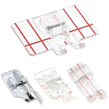 4-piece sewing machine presser foot set: clear guide foot with red grid