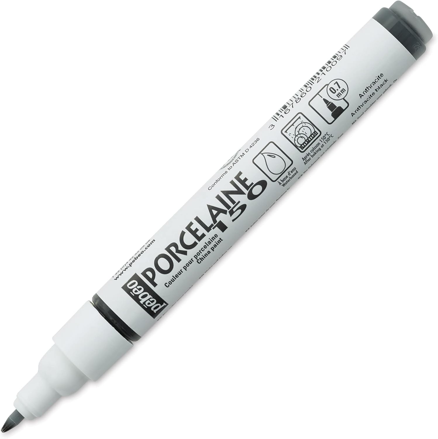 Pebeo Porcelaine 150, China Paint Fine Tip Marker 0.7mm Anthracte Black