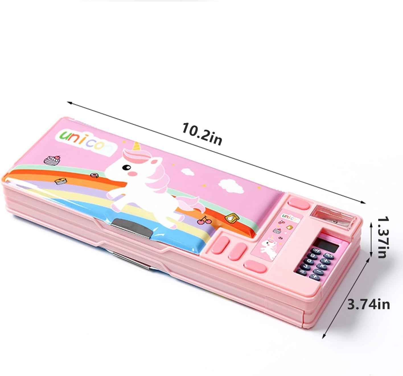 Multifunction Pencil Case with Calculator Sharpener Pink Unicorn