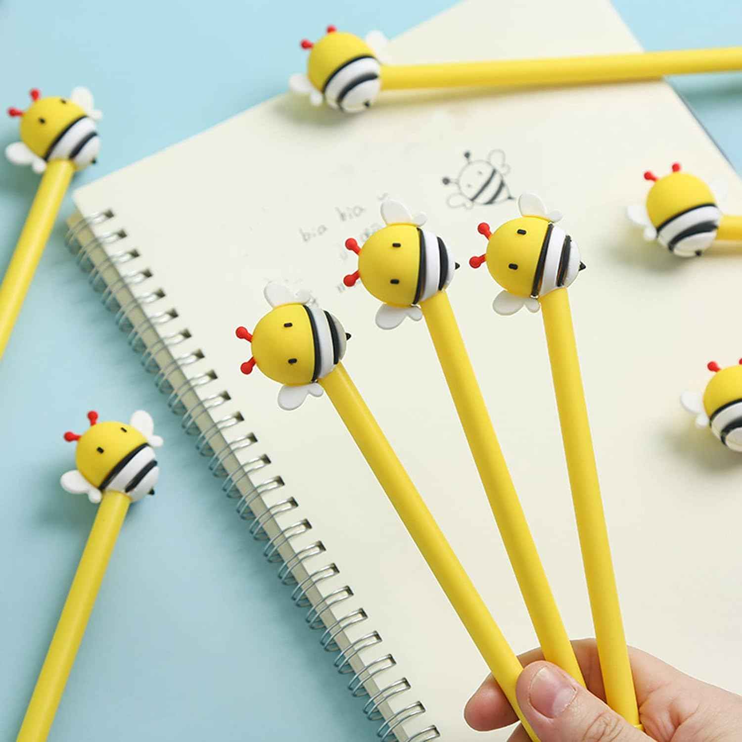 8PCS Funny Yellow Bees Pens Gel Pens 0.5mm Black Ink For Kids School