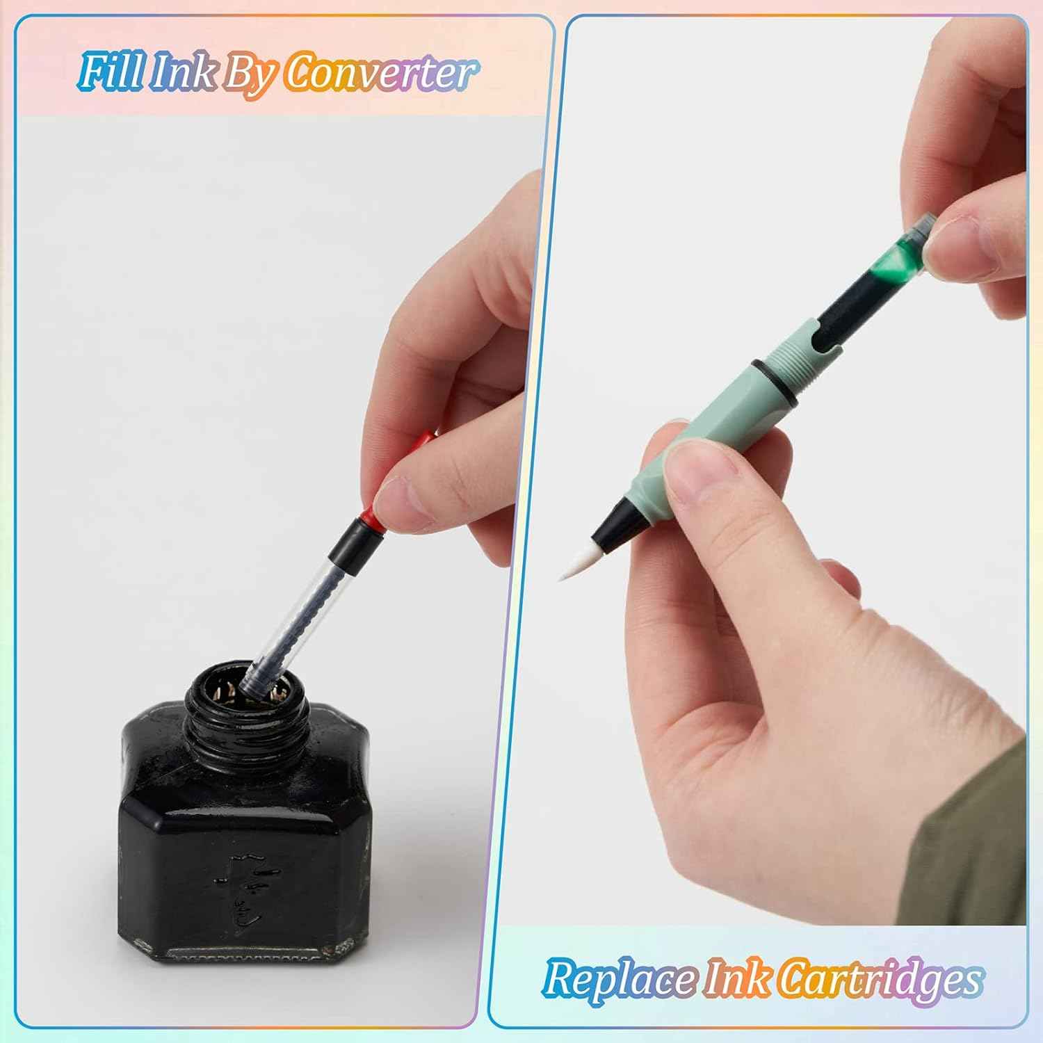 Maikedepot 6PCS Fountain Calligraphy Brush Pens with 48 Ink Cartridges