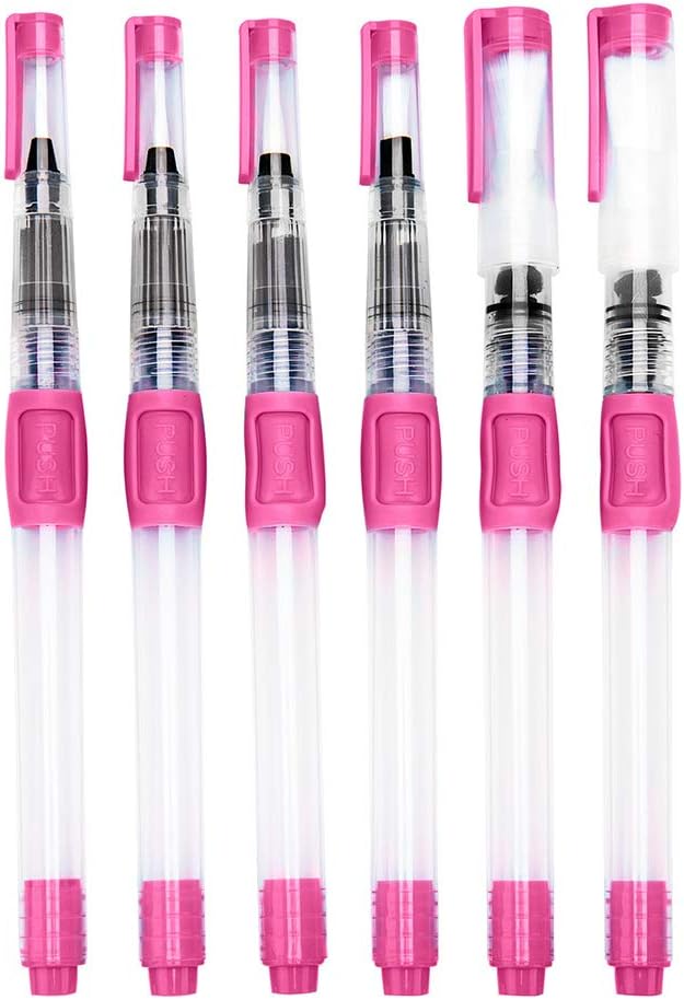 Watercolor Brush Pens 6 Pack for Water Soluble Colored Pencil Pink