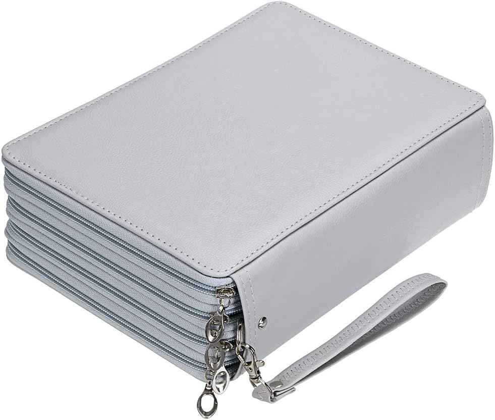 200 Slots PU Leather Pencil Case Holder Organizer Grey