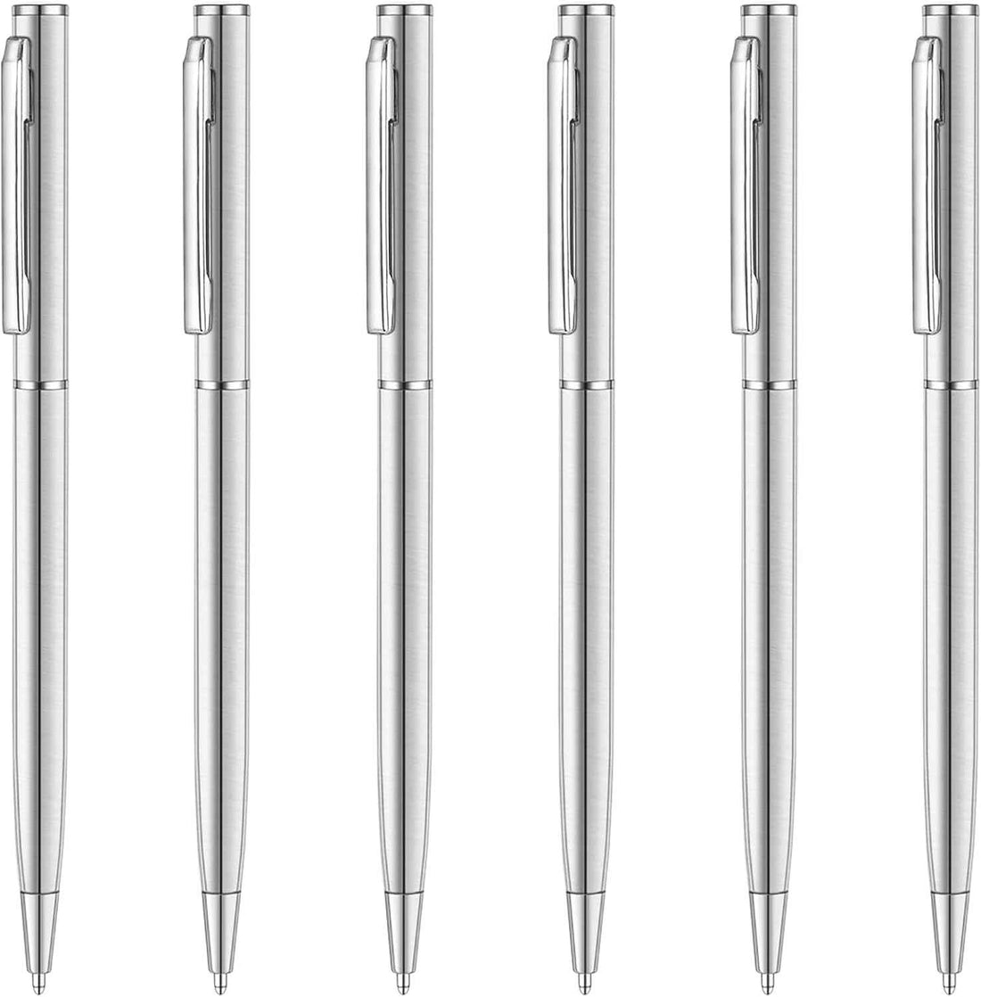 Slim Stainless Steel Retractable Ballpoint Pens,6 Pack-Black ink