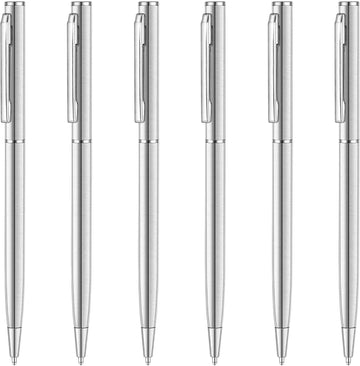 Slim Stainless Steel Retractable Ballpoint Pens,6 Pack-Black ink