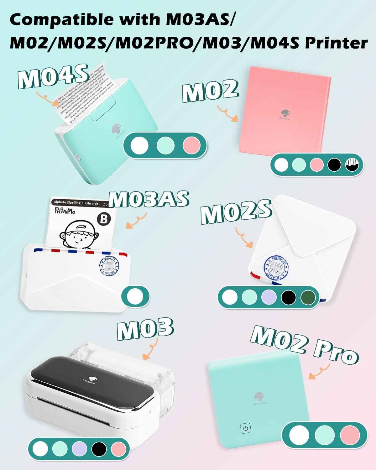 Phomemo M02/M03 Thermal Sticker Paper,Green/Purple/Orange,50mm x 3.5m