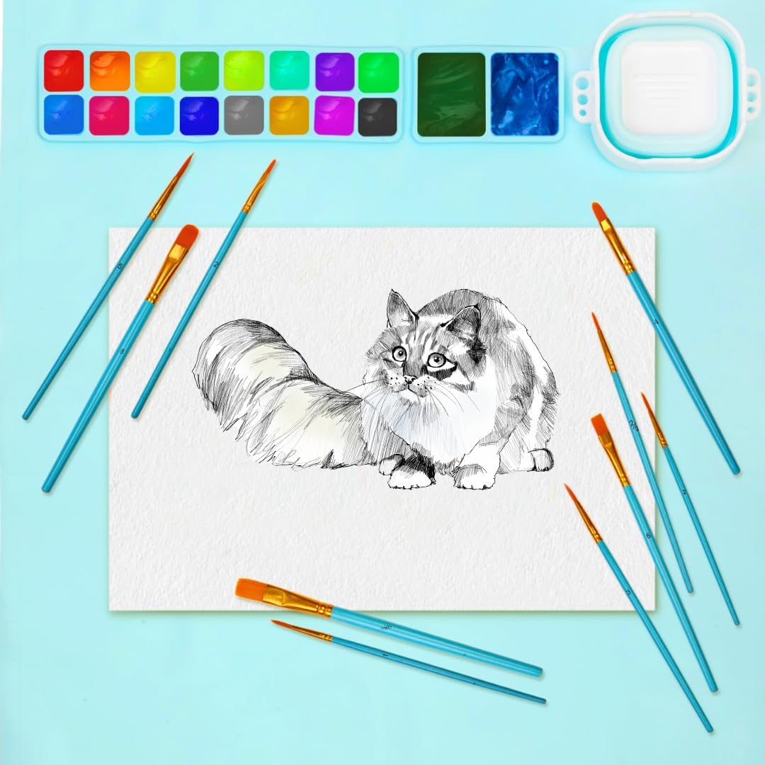 Kids Silicone Art Painting Mat with Water Cup Brushes Blue