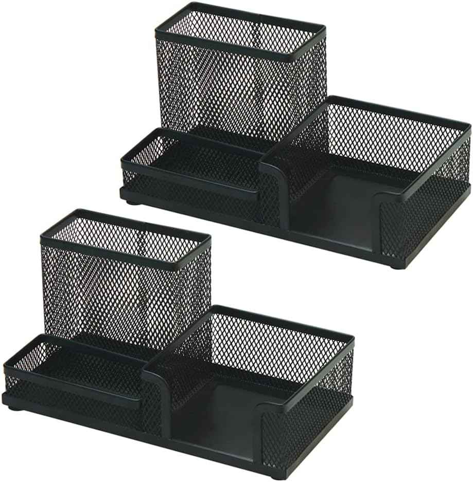 Comix Mesh Pen Pencil Holder with Post It Note Holders Desk Organizer 1 Pack