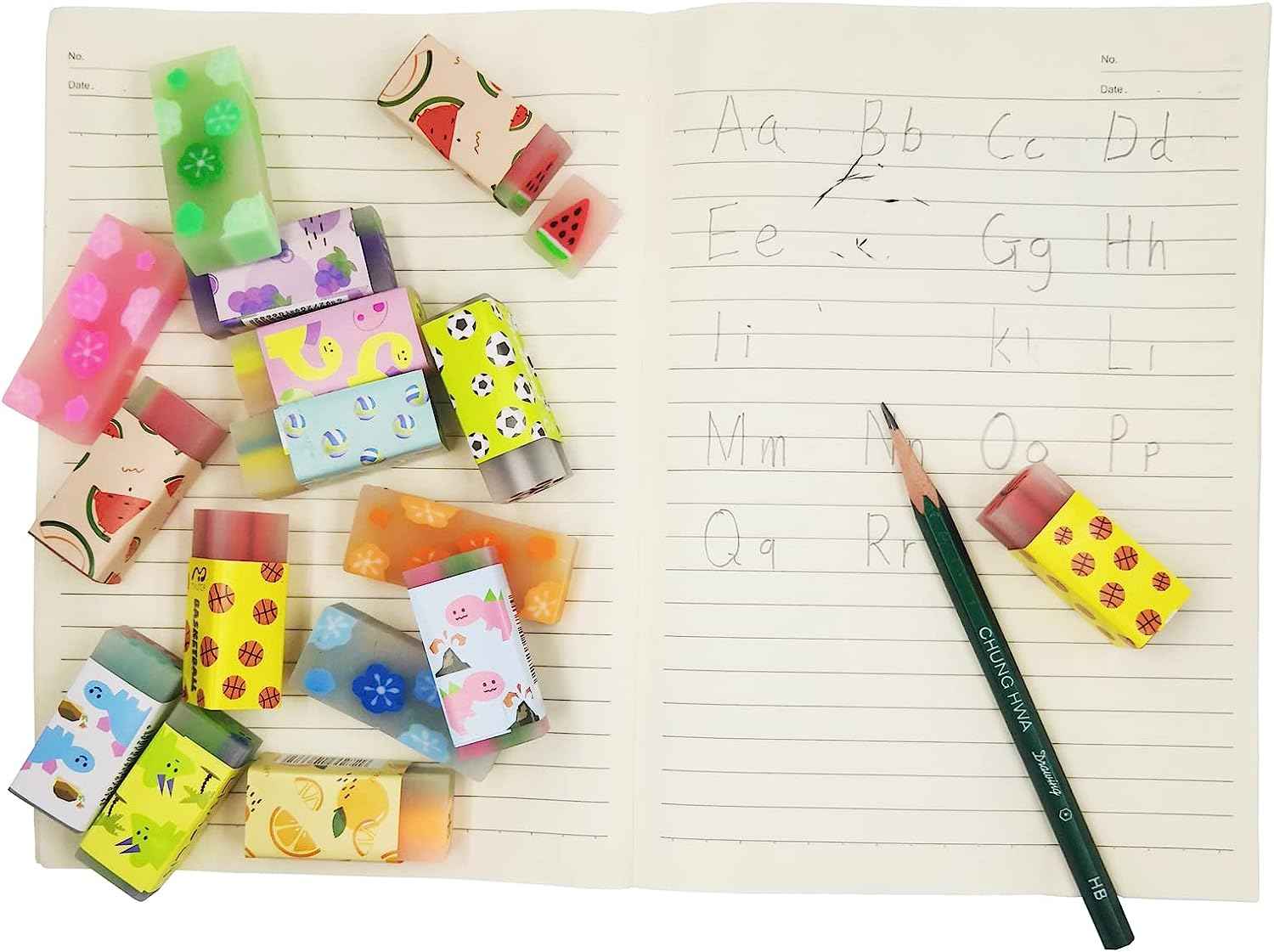 Fruit Ball Dinosaur Sakura Cute Pencil Erasers for Kids 16 Pack