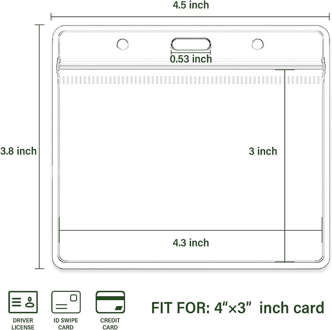 50Pcs Clear Plastic Horizontal Name ID Card Badge Holders,4x3 Inches
