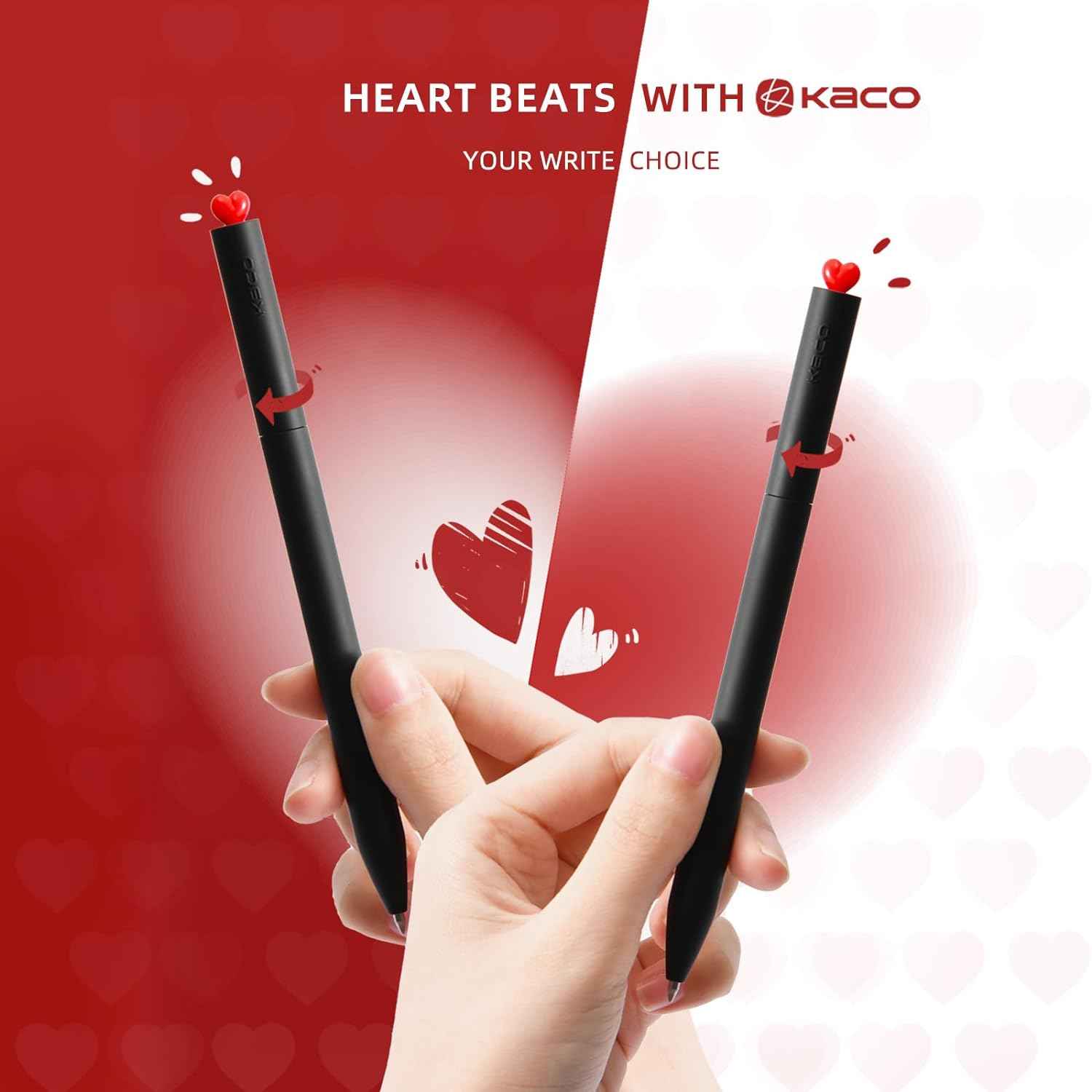 Kaco FIRST Gel Ink Pens Cute Heart with Extra 4 Black Refills (2 Black)
