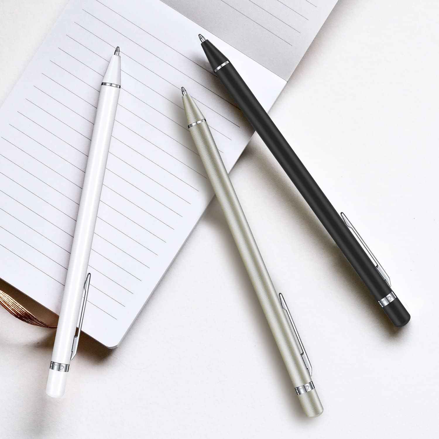 3 Pack Metal Ballpoint Pens with 6 Replaceable Refills (Black,White,Champagne)