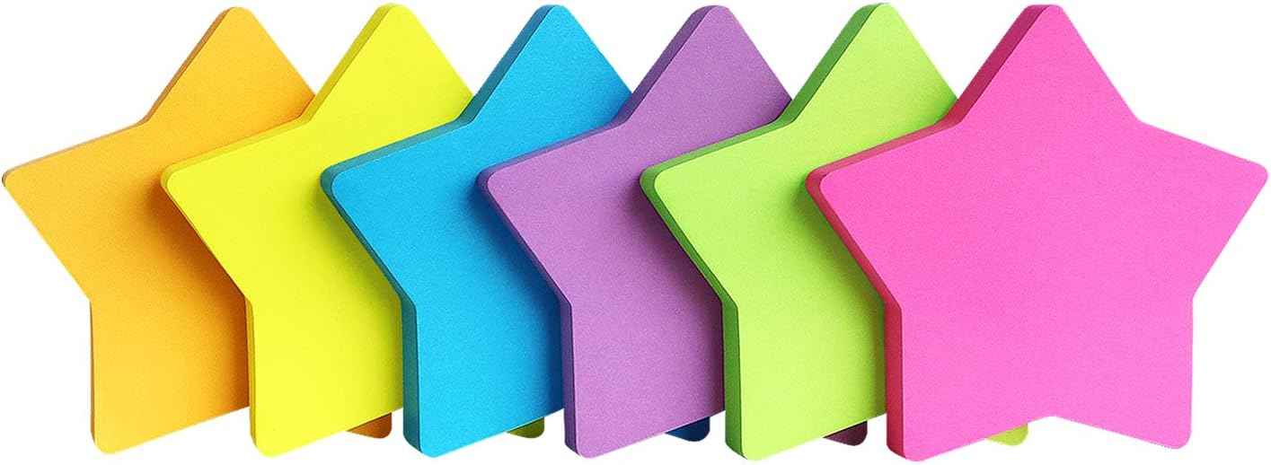 Star Shape Sticky Notes 6 Color 75 Sheets/Pad