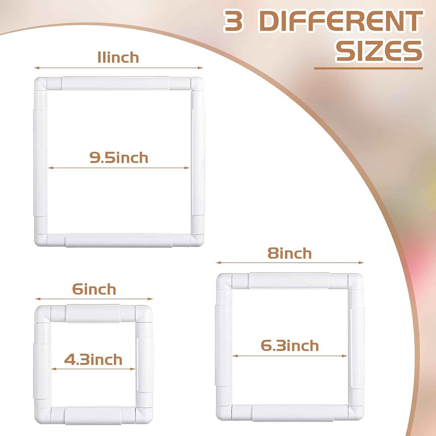 White embroidery hoop frames, square sizes 4.3, 6.3, 9.5 inch