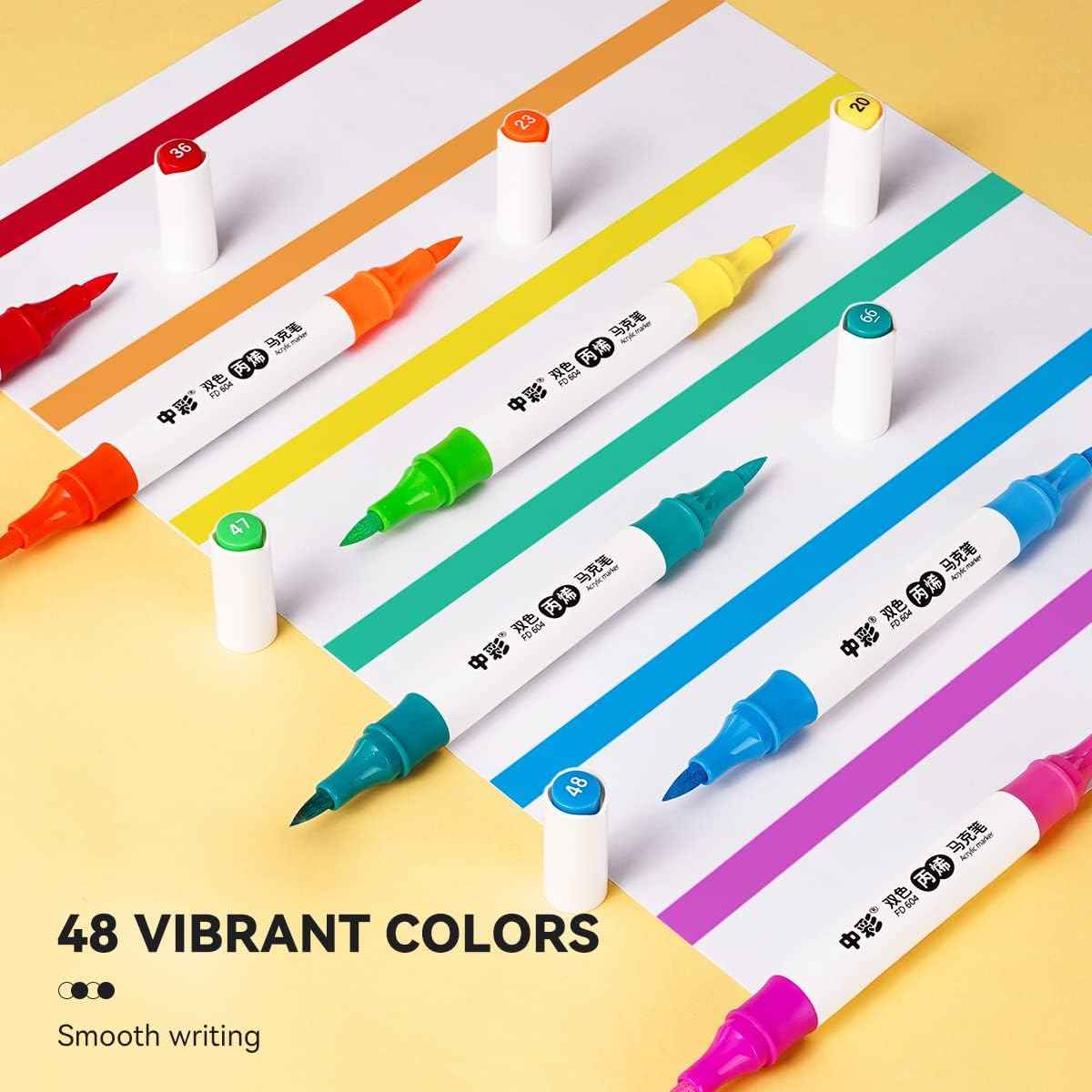 48 Colors Acrylic Paint Markers,24PCS Dual Colors Brush Paint Pens