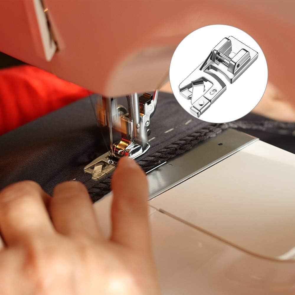 Hemmer foot rolling fabric edge under the sewing needle for a finished hem