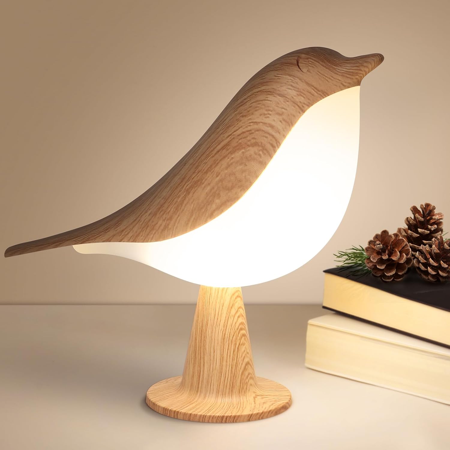 Rechargeable Bird Table Lamp Cordless Touch Dimmable Night Light Maple