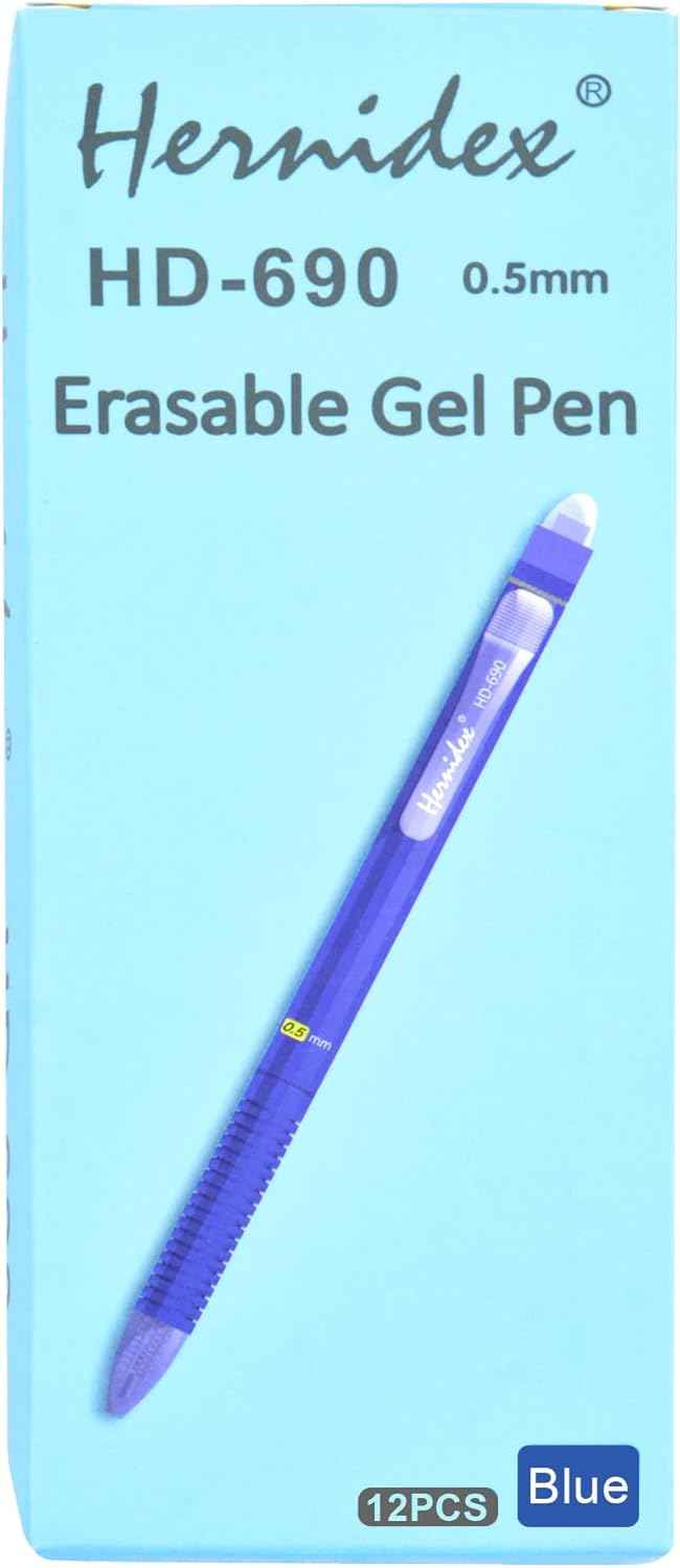 HERNIDEX Erasable Gel Pen,0.5mm Black, Blue, Red Ink 12 Pack Blue