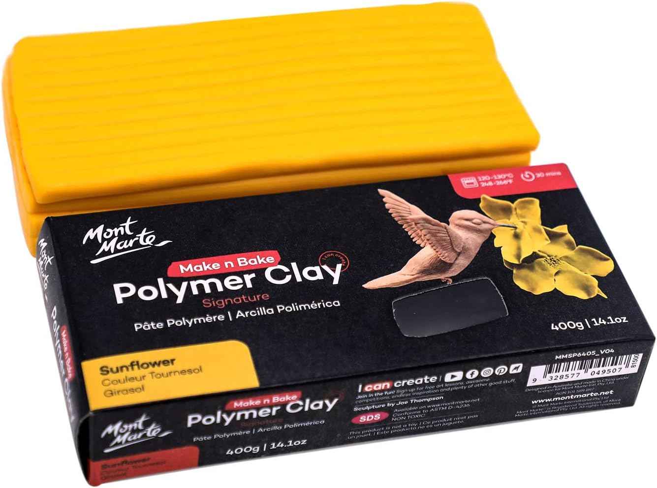 Mont Marte Make n Bake Polymer Clay Signature 400g Block Sunflower