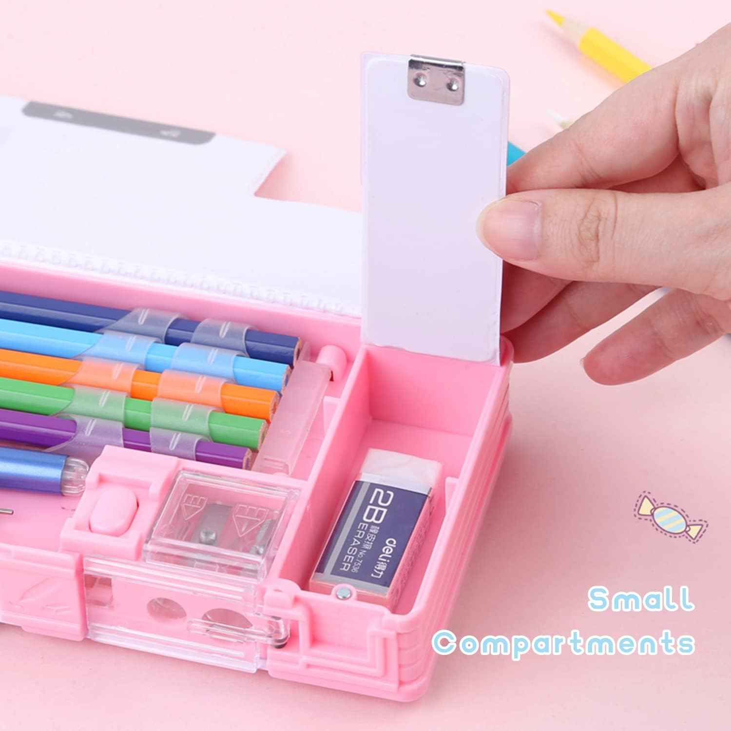 Pop Up Multifunction Pencil Case Pen Box Organizer Pink Bear