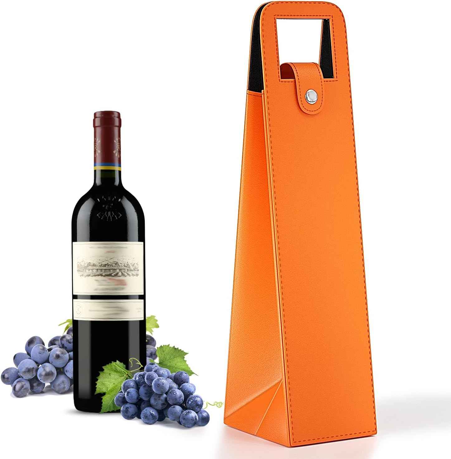 2 Pack Wine Gift Bag, Reusable Leather Wine Tote Carrier Orange A