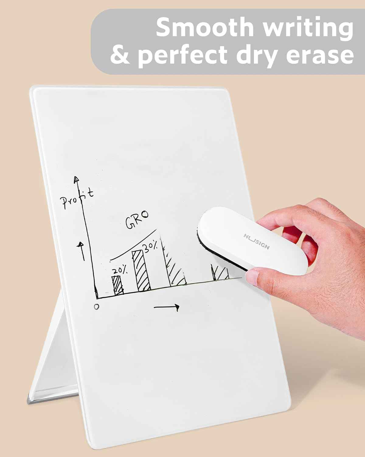 DELI NS125 Glass Desktop Whiteboard with Stand Storage Design