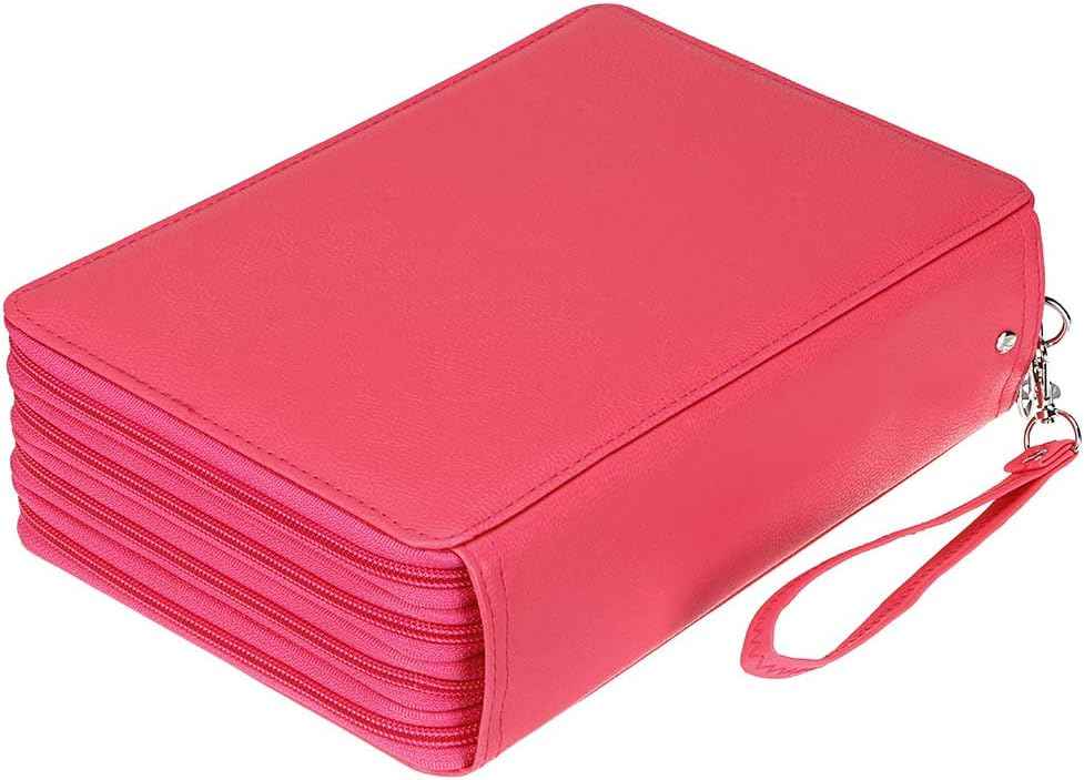 200 Slots PU Leather Pencil Case Holder Organizer Pink