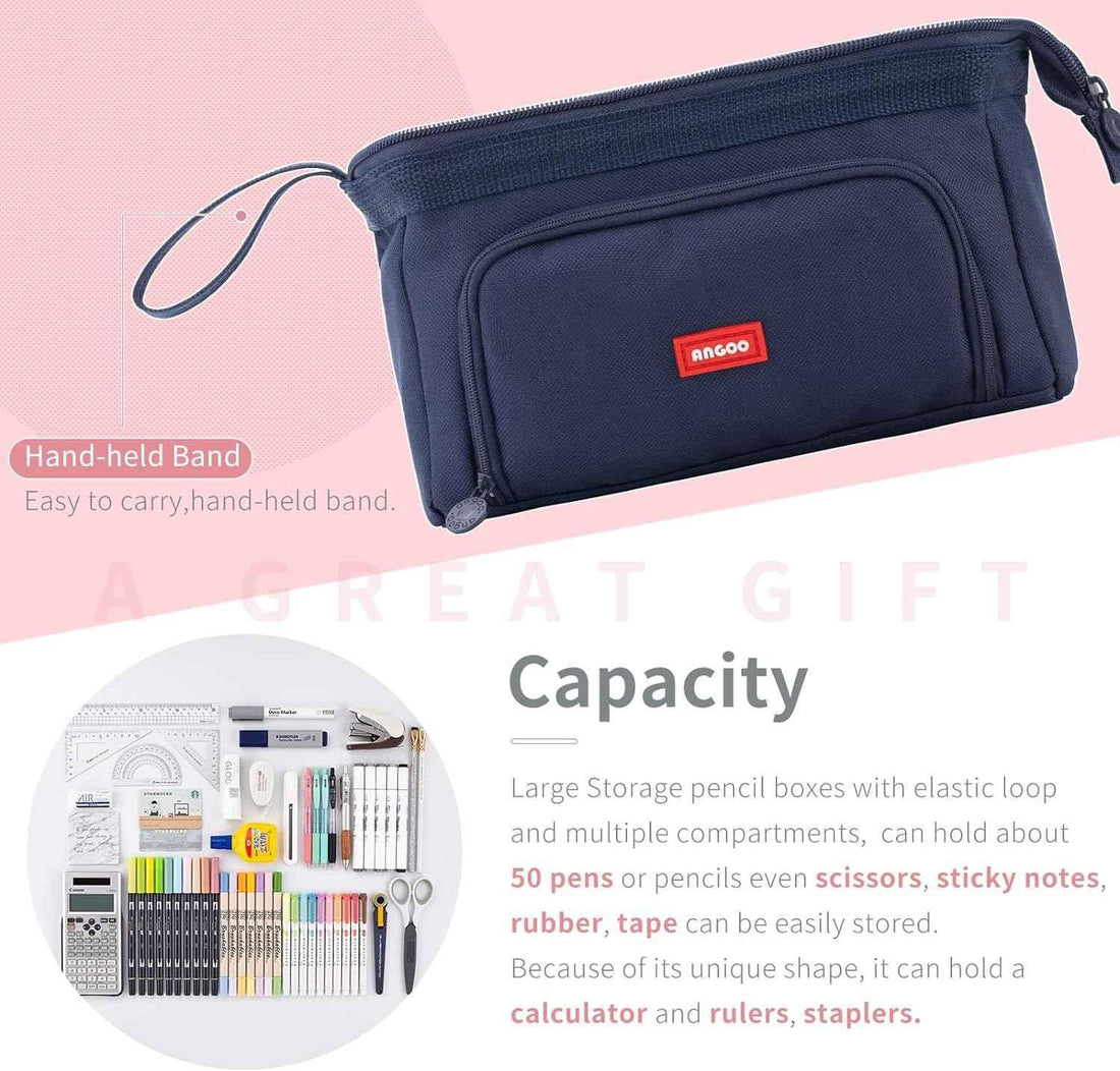 Pencil Case Large Capacity Pencil Pouch Handheld Pen Bag Navy
