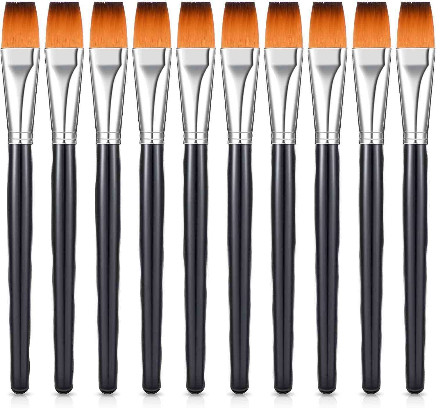 10 Pieces 3/4 Inch Flat Acrylic Paint Brushes for Kid Adult Black