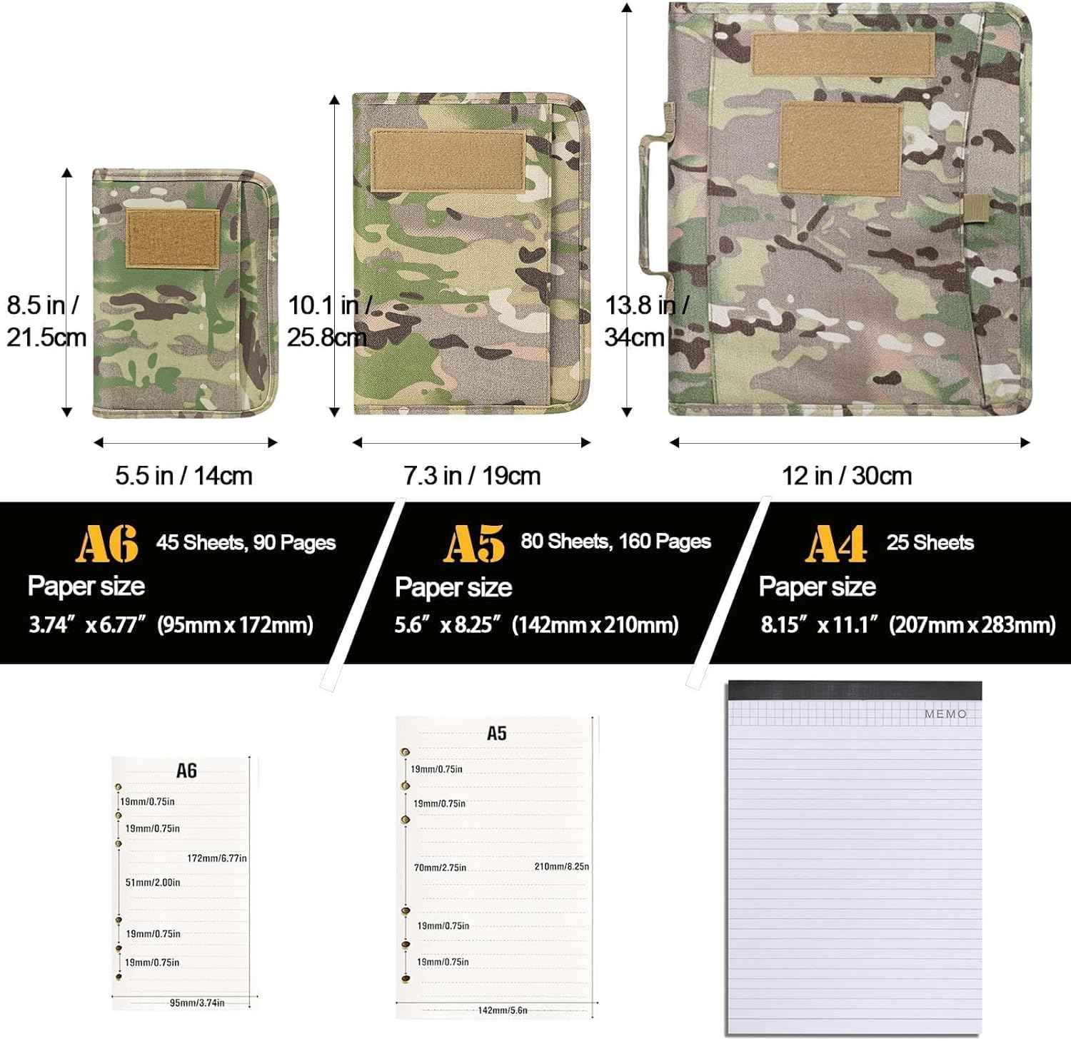 A5 Size Tactical Notebook Padfolio Ring Binder with 80 Sheets Paper