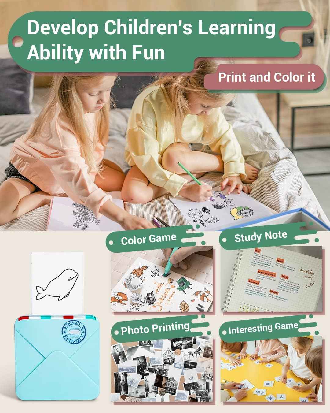 Phomemo M02S HD Bluetooth Thermal Photo Printer with 6 Roll Paper