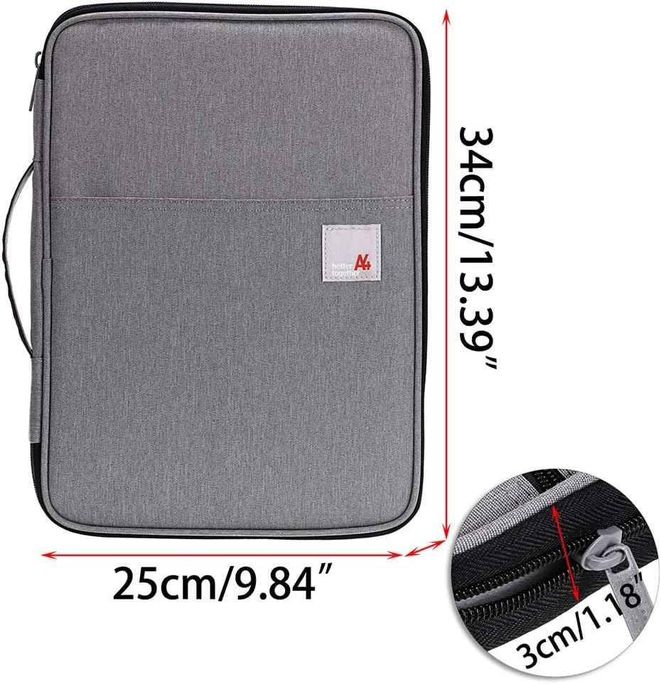 A4 Document File Bags Portfolio Organizer- Zipper Case Dark Grey