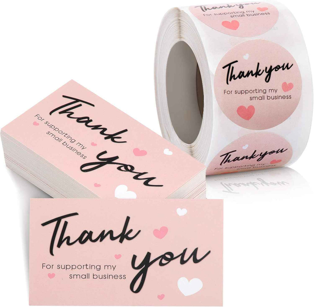 100 Pieces Thank You for Supporting My Small Business Card and 500 Pieces Stickers