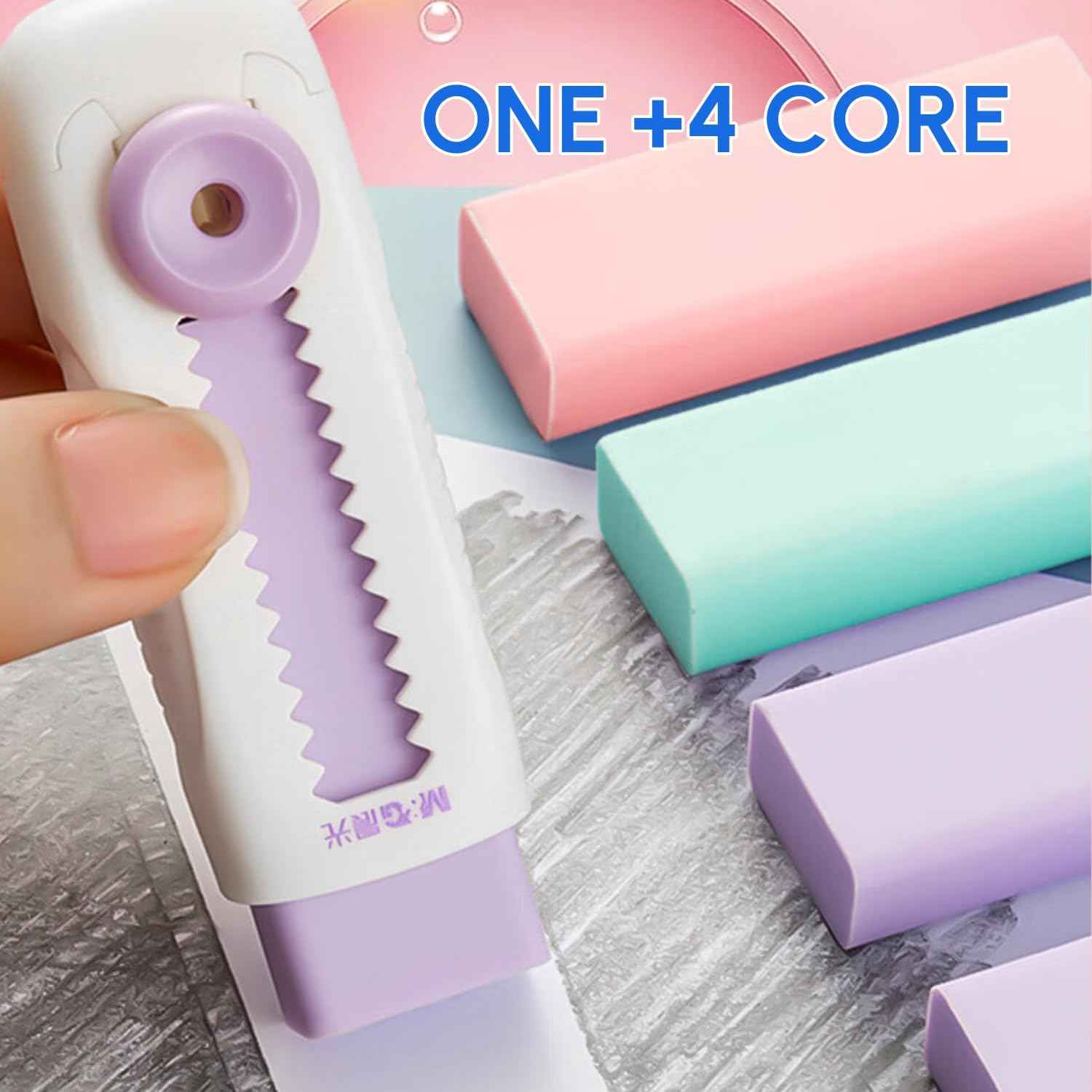 M&G 4+1 Pack Sliding Retractable Eraser with Sleeve and 4 Refill Erasers