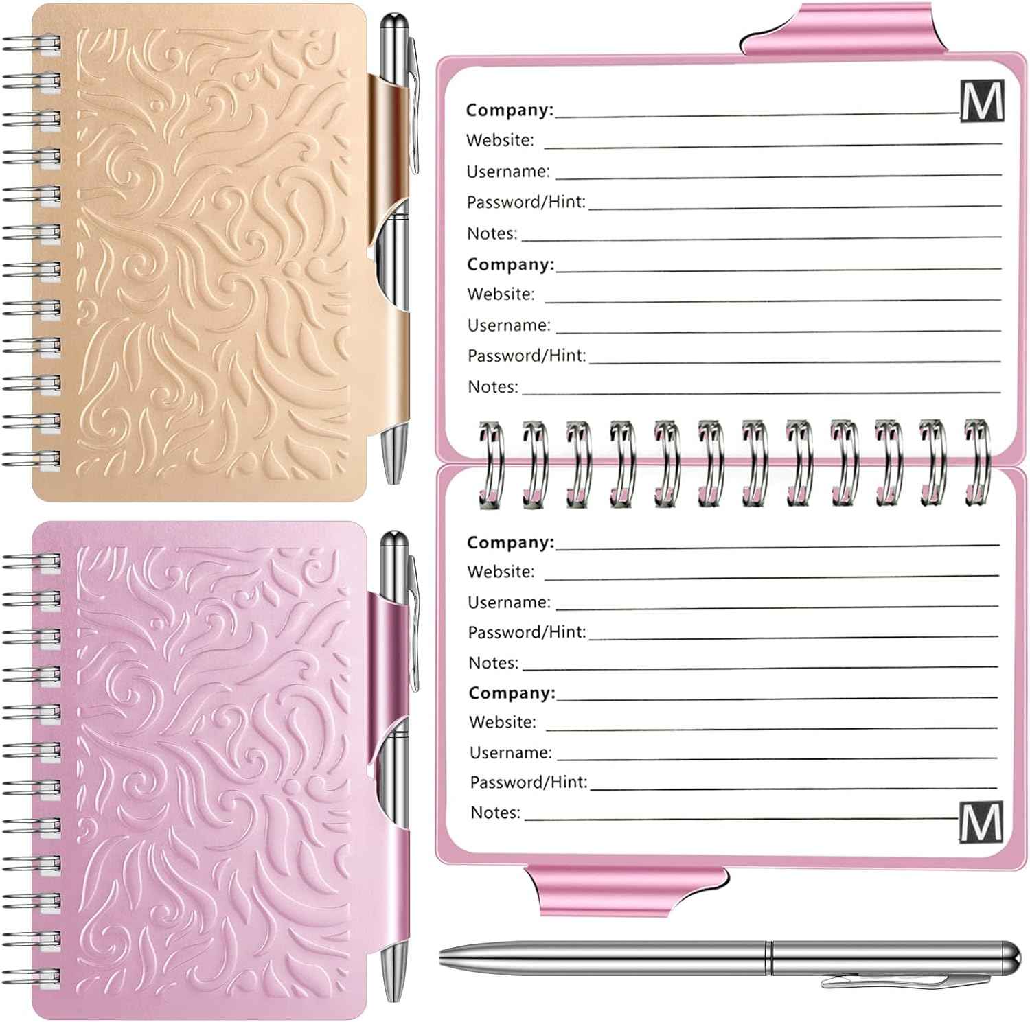 2Pcs Protable Notebook Elegant Mandala Password Book Keeper with Pen Rose Gold Light Pink