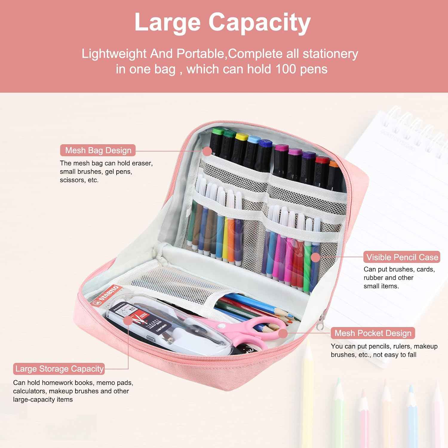 AddFun Portable Pencil Bag,Large Pencil Case for Teen Boys Girls