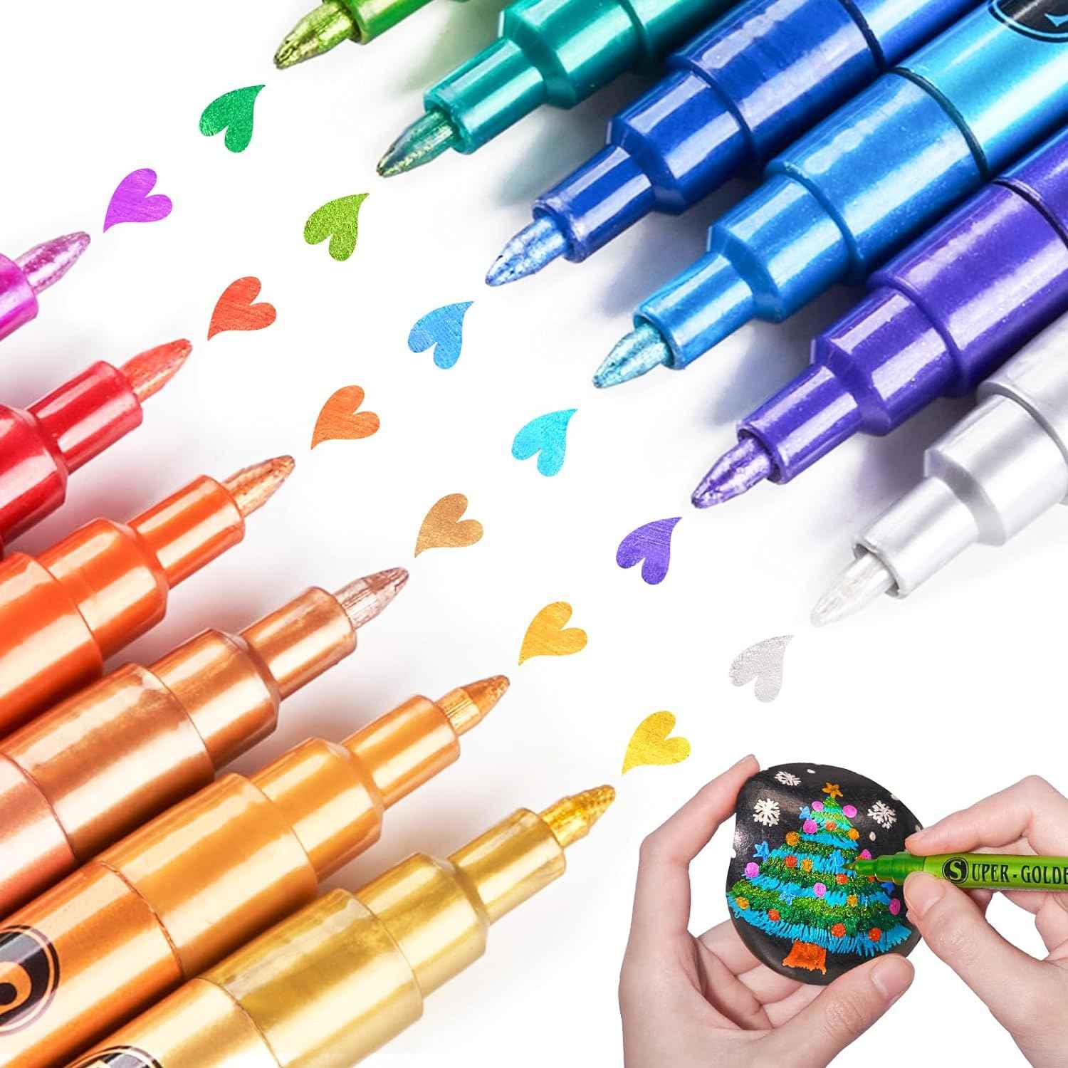 12 Color Super Golden Metallic Paint Marker Pens,Ultra Fine Point 0.7mm