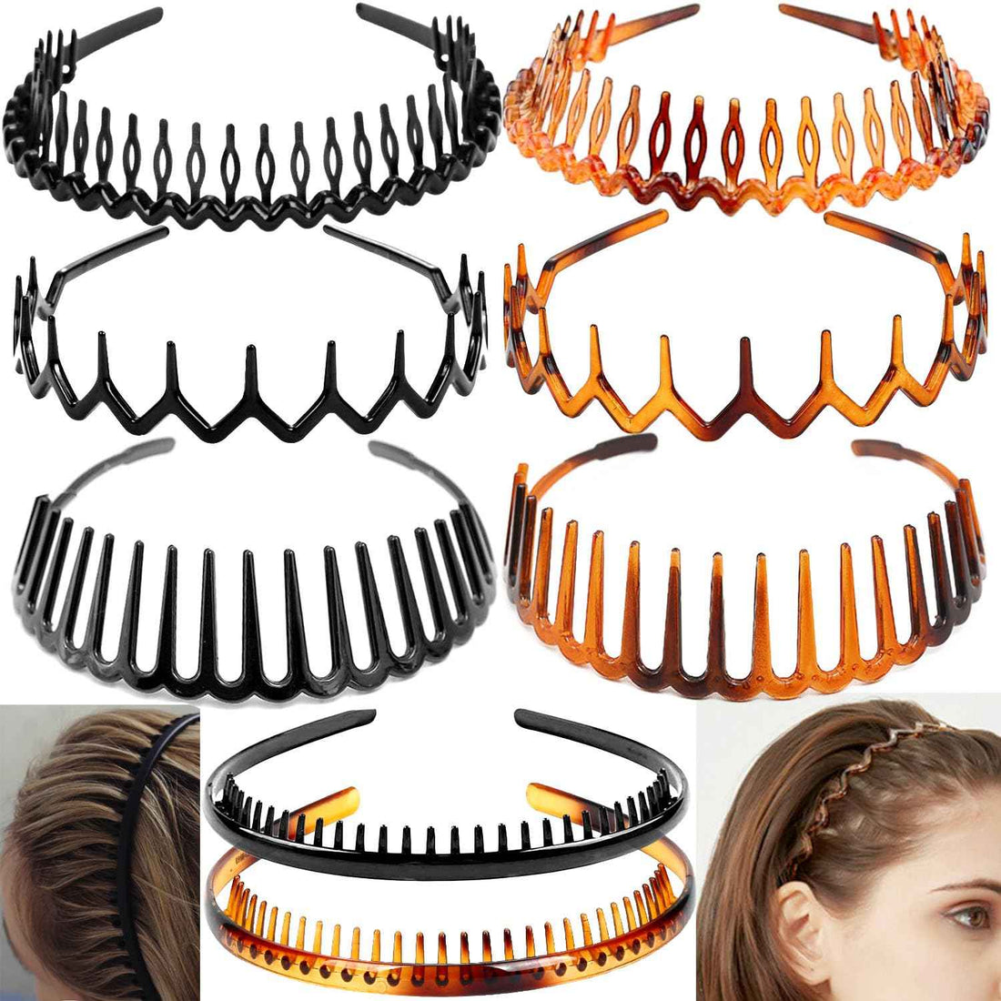 8PCS Fashion Effortless Plastic Headbands with Teeth Comb A