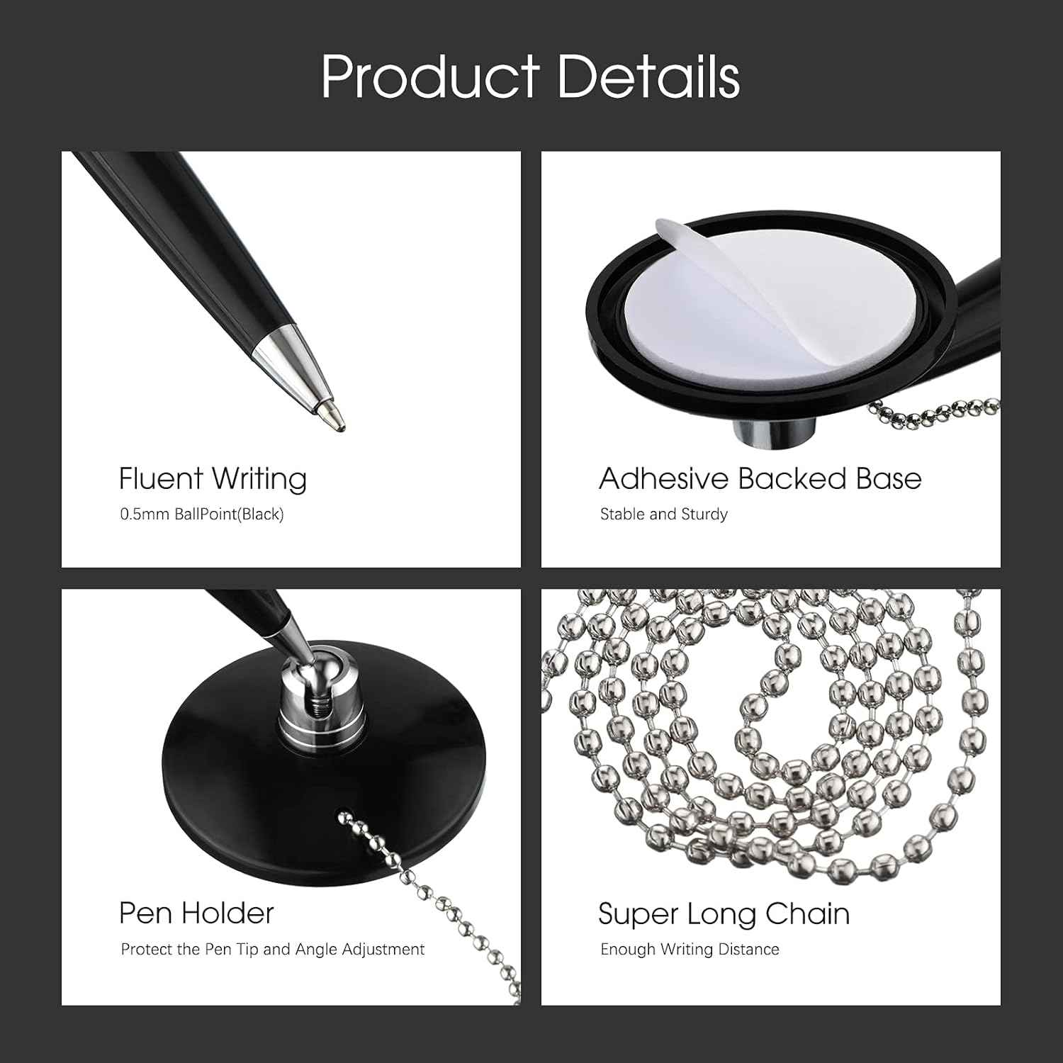 Secure Ballpoint Pen with Adhesive Chain for Reception Counter 6 Pack