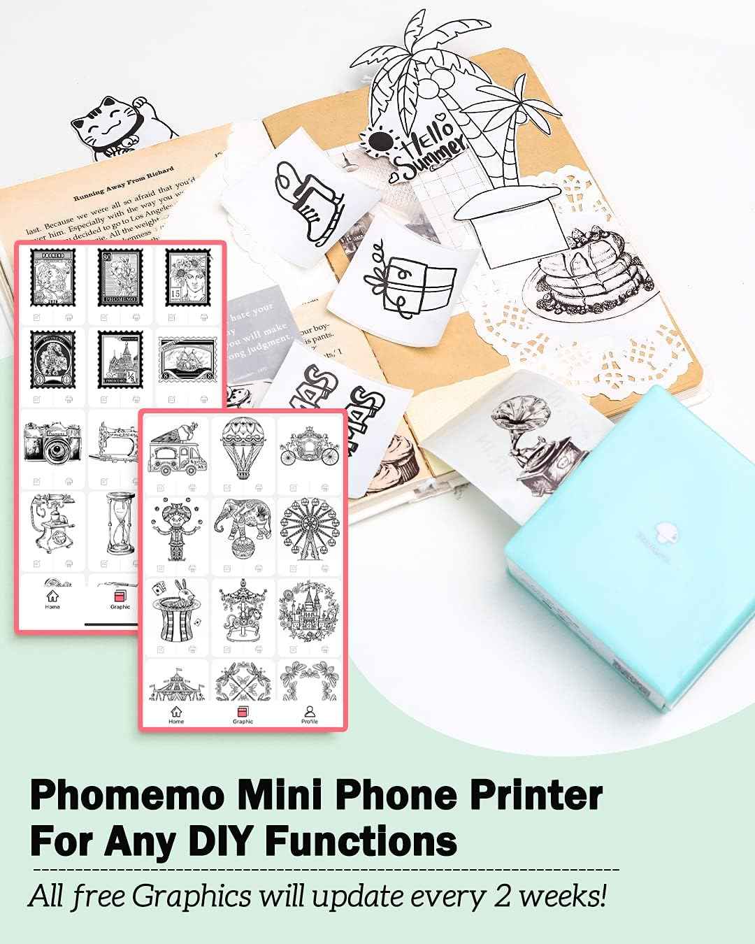 Phomemo M02 Label Maker Portable Thermal Printer with 3 Rolls Paper