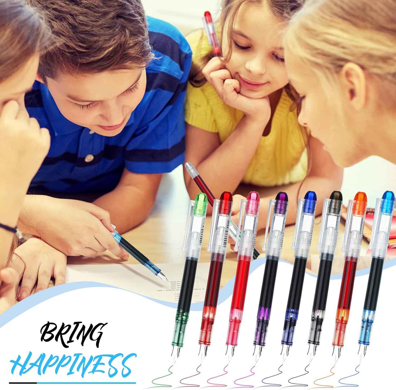 16 Pieces Colored Ink Disposable Fountain Pens Extra Fine Point Nib