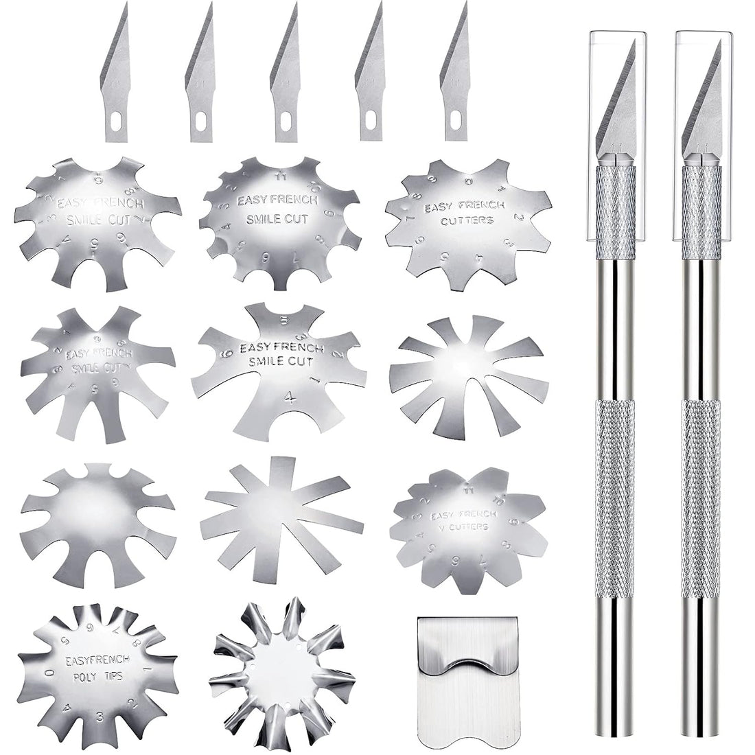19Pcs French Nail Trimmer Set with Cutting Knife and Spare Blades Silver